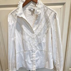 Emanuel Ungaro White Ruffled Collar Button-Down Blouse